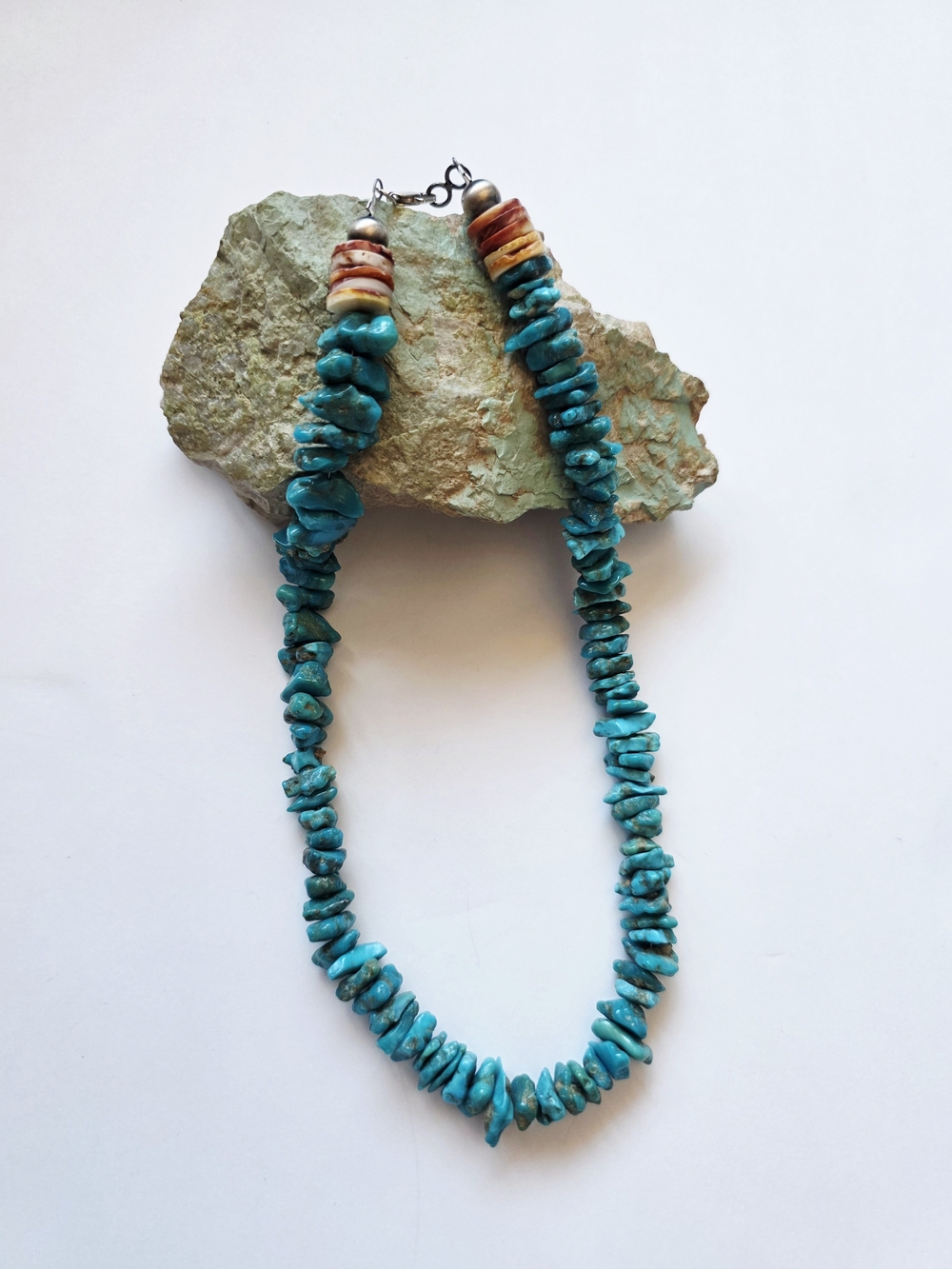 Turquoise Chip Necklace with Shell Accents - Women Jewelry